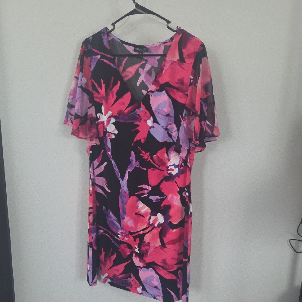 Connected Apparel Asymmetrical Dress in Pink and Purple Floral